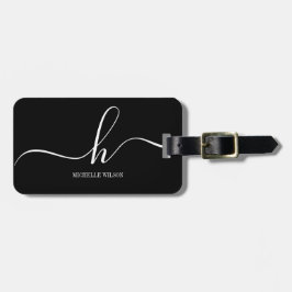 Elegant Black White Monogram Initial Script Name  Bagagebricka