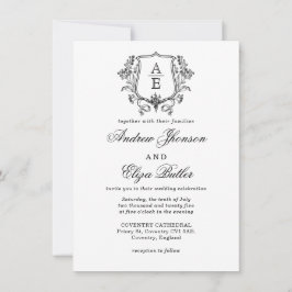 Elegant Black & White Monogram Löv Vapensköld Bröl Inbjudningar