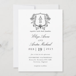 Elegant Black & White Monogram Löv Vapensköld Bröl Inbjudningar