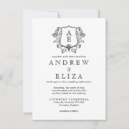 Elegant Black & White Monogram Löv Vapensköld Bröl Inbjudningar