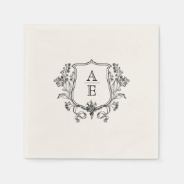 Elegant Black & White Monogram Löv Vapensköld Bröl Pappersservett