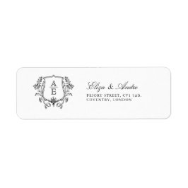 Elegant Black & White Monogram Löv Vapensköld Bröl Returadress Etikett