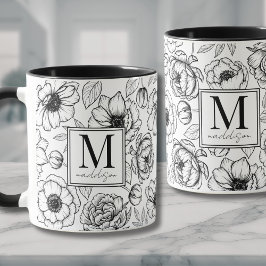 Elegant Black White Monogram Mugg