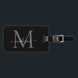 Elegant Black White Monogram Script Namn Snyggt Bagagebricka<br><div class="desc">Elegant Black White Monogram Namn Snyggt Bag Märkre</div>