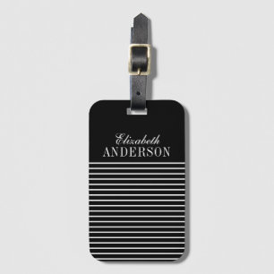 Elegant Black White Monogram-skript Bagagebricka