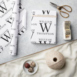 Elegant Black & White Monogrammed Namn Presentpapper