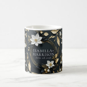 Elegant Black White och Guld Blommigt Bröllop Gift Kaffemugg