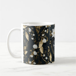 Elegant Black White och Guld Blommigt Bröllop Gift Kaffemugg