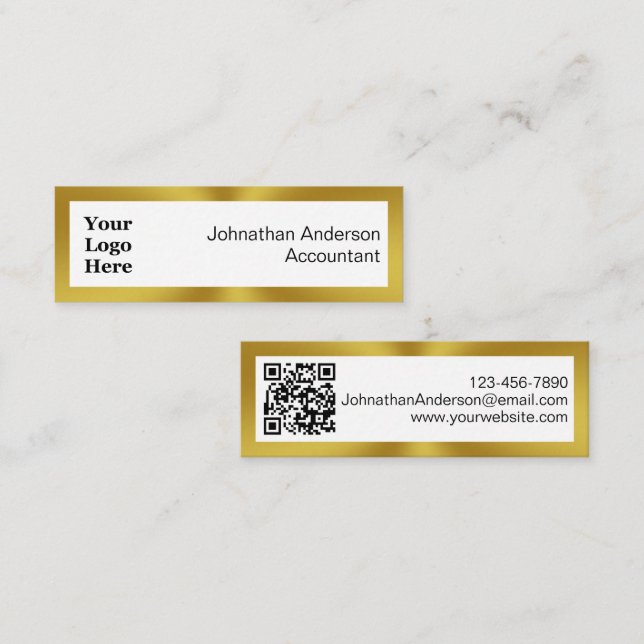 Elegant Black White och Guld Din Logotyp och QR-ko (Fram/baksida)