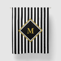 Elegant Black White och Guld Monogram Stripe
