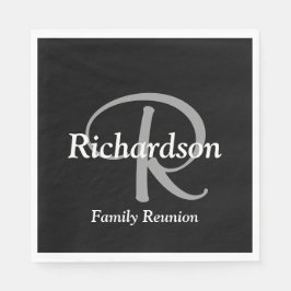 Elegant Black White och Silver Grått Monogrammed Pappersservett