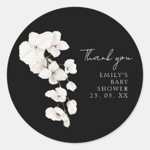 Elegant Black White Orchids Blommigt Baby Shower Runt Klistermärke