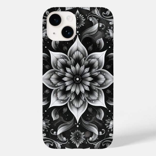 Elegant Black White Ornate Blommigt iphone case (Baksida)