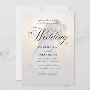 Elegant Black & White Overlay Photo Bröllop Inbjudningar