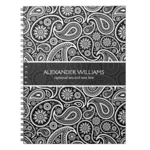 Elegant Black & White Paisley Anteckningsbok Med Spiral