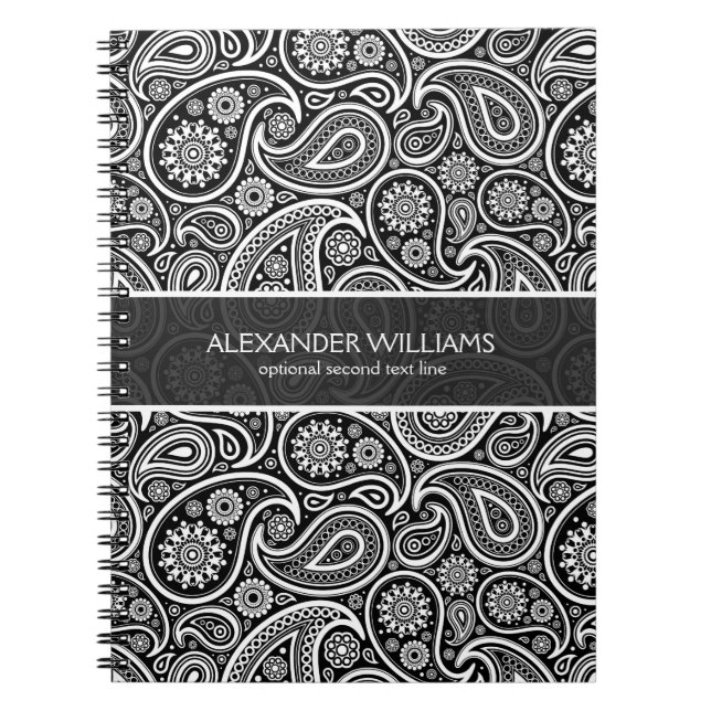 Elegant Black & White Paisley Anteckningsbok Med Spiral (Framsidan)