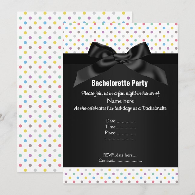 ELEGANT BLACK WHITE Pastel SPOT BACHELORETTE Inbjudningar (Fram/baksida)