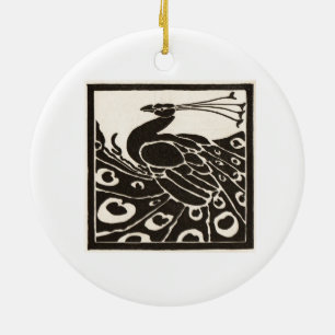 ELEGANT BLACK WHITE PEACOCK JULGRANSPRYDNAD KERAMIK