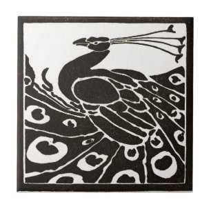ELEGANT BLACK WHITE PEACOCK KAKELPLATTA