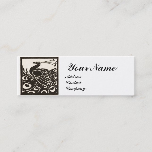 ELEGANT BLACK WHITE PEACOCK MONOGRAM MINI VISITKORT (Framsida)