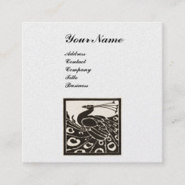 ELEGANT BLACK WHITE PEACOCK MONOGRAM Pearl Fyrkantigt Visitkort