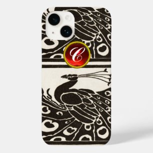 ELEGANT BLACK WHITE PEACOCK RED RUBY GEM MONOGRAM