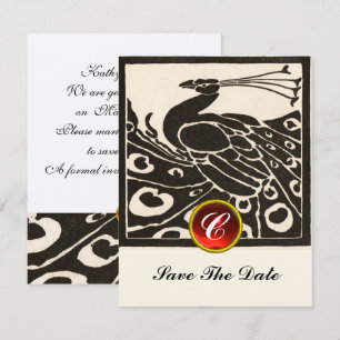 ELEGANT BLACK WHITE PEACOCK,RED RUBY GEM MONOGRAM INBJUDNINGAR