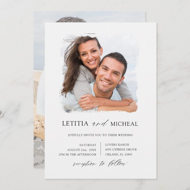 Elegant Black & White Photo Bröllop Inbjudningar (Fram/baksida)