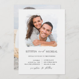 Elegant Black & White Photo Bröllop Inbjudningar