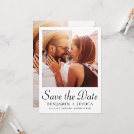 Elegant Black White Photo Bröllop spara datum