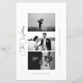 Elegant Black White Photo Collage Bröllop Menu