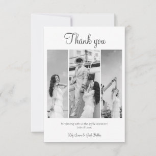 Elegant Black & White Photo Collage bröllop Tack Kort
