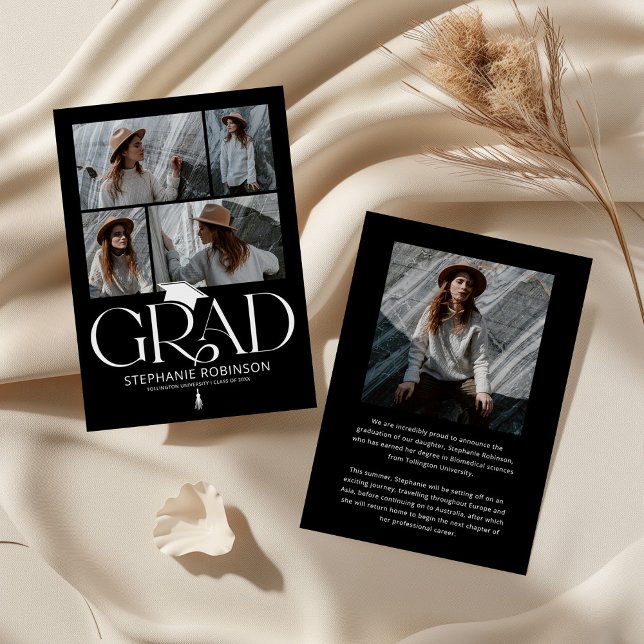 Elegant Black & White Photo Collage Graduation Meddelande (Skapare uppladdad)