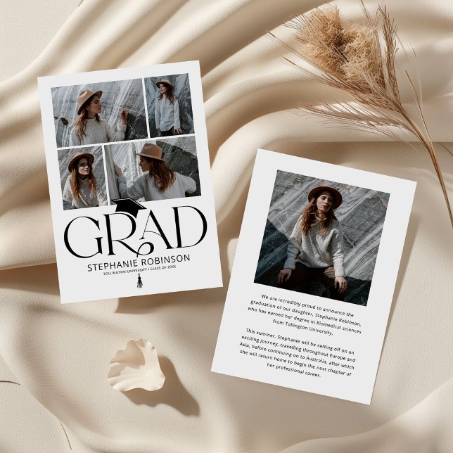 Elegant Black & White Photo Collage Graduation Meddelande (Skapare uppladdad)