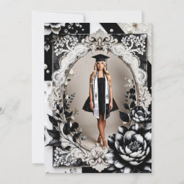 Elegant Black White Photo Graduation Announcement Inbjudningar