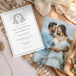 Elegant Black White Photo Monogram Vapensköld Bröl Inbjudningar