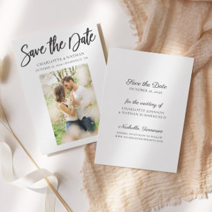 Elegant Black & White Photo Save Date Card Inbjudningar