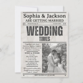 Elegant Black & White Photos Wedding Newspaper Inbjudningar
