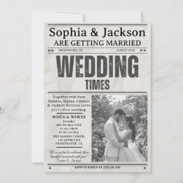 Elegant Black & White Photos Wedding Newspaper Inbjudningar
