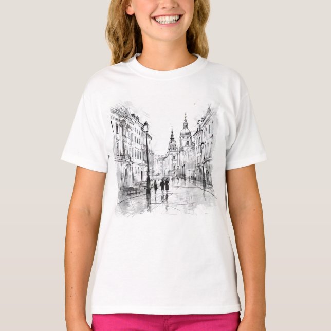 Elegant Black & White Prag T-Shirt för henne (Framsida)