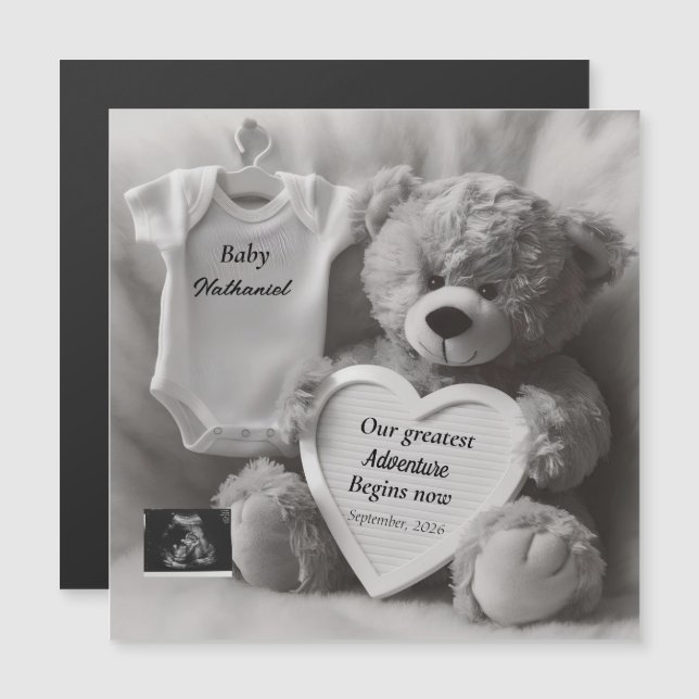 Elegant Black & White Pregnancy Announcement Card (Fram/baksida)