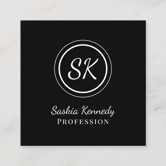 Elegant Black White Professionell Monogram Fyrkantigt Visitkort (Framsida)
