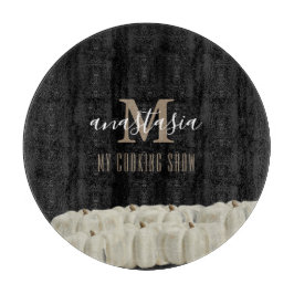 Elegant Black White Pumpkin Monogram Round