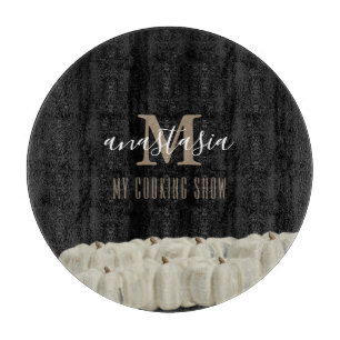 Elegant Black White Pumpkin Monogram Round