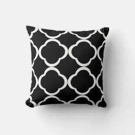 Elegant Black White Quatrefoil Mönster Kudde