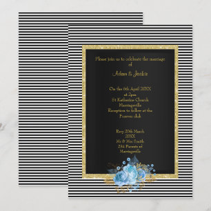 ELEGANT BLACK WHITE RAND BLUE BOUQUET BRÖLLOP INBJUDNINGAR