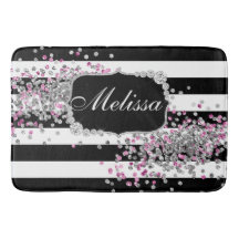 Elegant Black White Rand Diamond Rosa Bath Mat