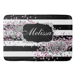 Elegant Black White Rand Diamond Rosa Bath Mat Badrumsmatta
