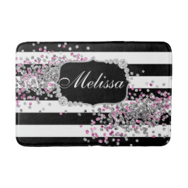 Elegant Black White Rand Diamond Rosa Bath Mat Badrumsmatta