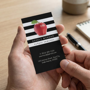 Elegant Black White Rand för skollärare Apple  Bla Visitkort